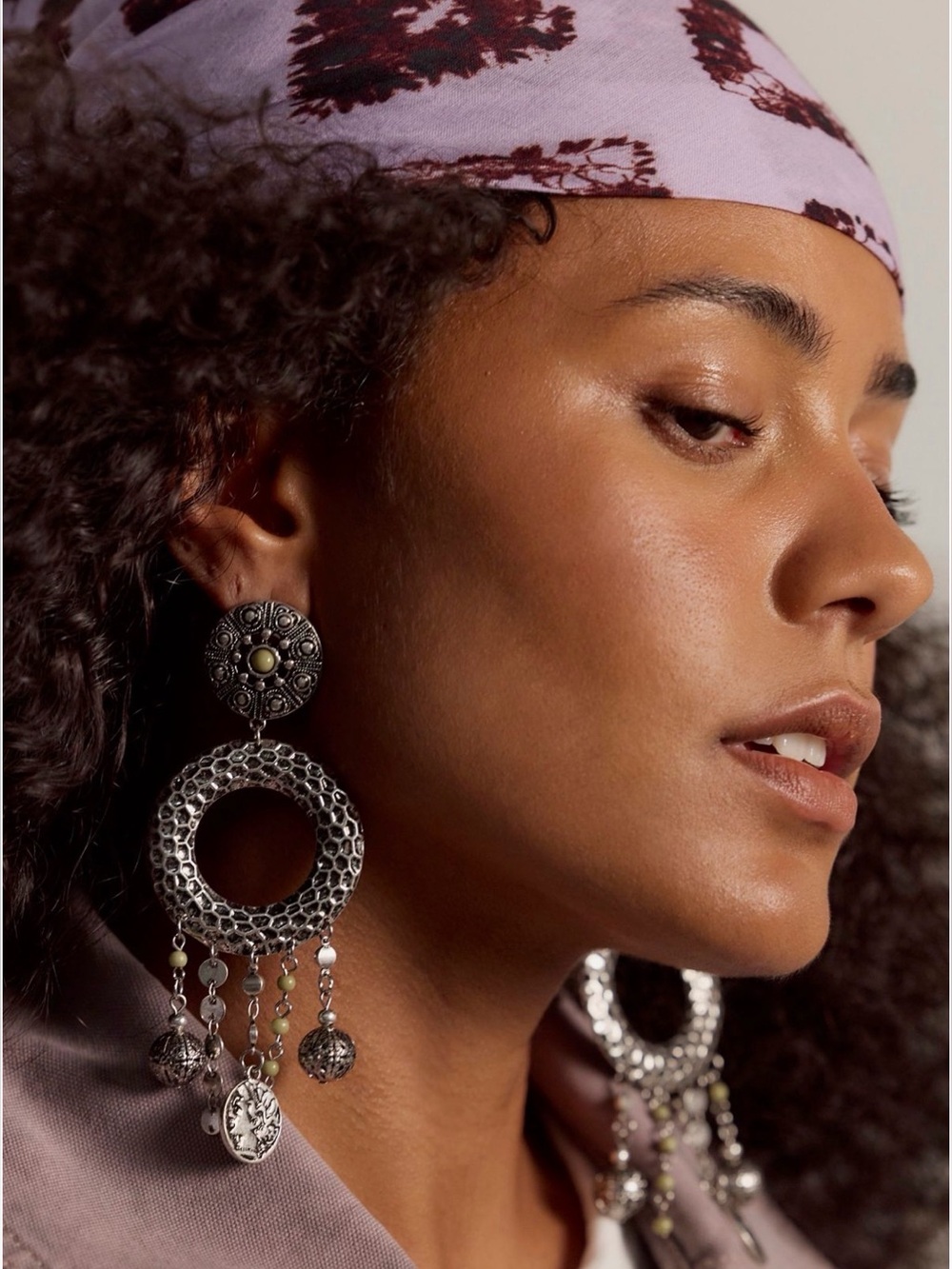 Free People Antique Plated Silver & Sage Beaded Dangle Statement Earrings - Picture 5 of 5